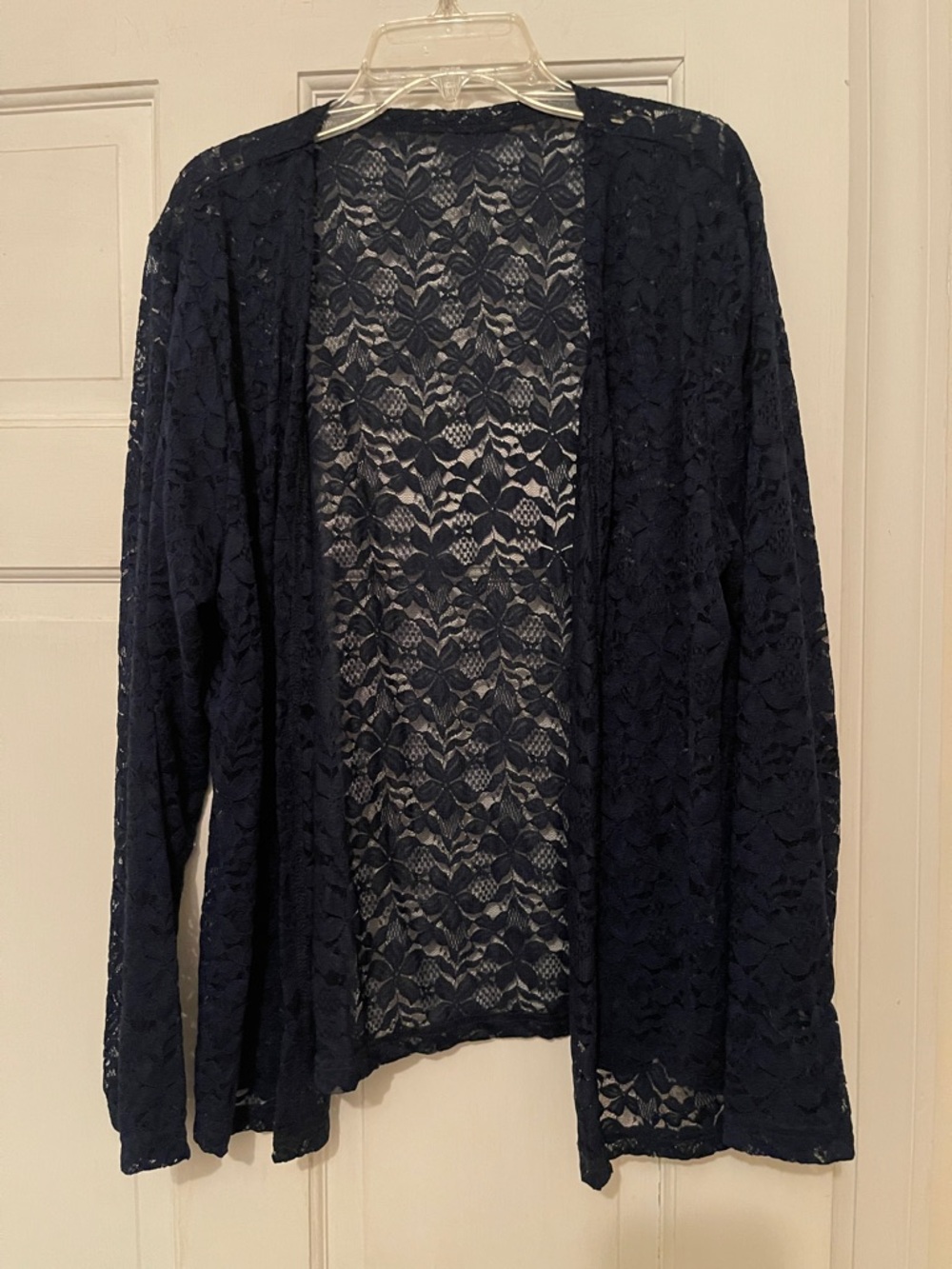 Navy Lace Open-Front Women's Cardigan Sweater